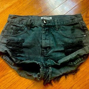 One Teaspoon short shorts in ripped black distress